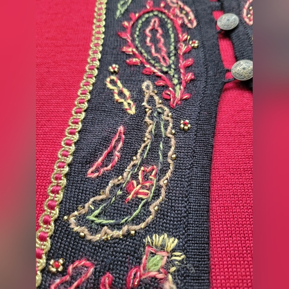 Koret Westminster Women's 2 in 1 Cardigan Sweater Acrilic/Wool Red Embroidered M - Picture 10 of 15